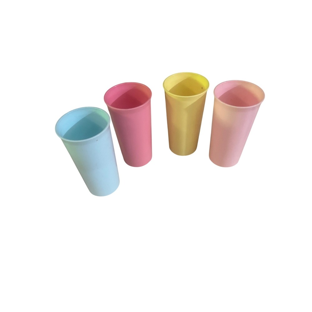 Vintage Tupperware Pastel Tumblers Set of 4 Pink Blue Yellow‎ Peach Plastic Cups